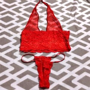 Fantasy lingerie bra top and thong bottom. Size small. Red